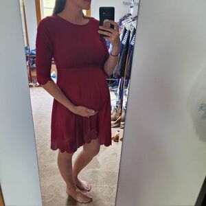 Pinkblush Burgandy Fit and Flare Maternity Mini Dress